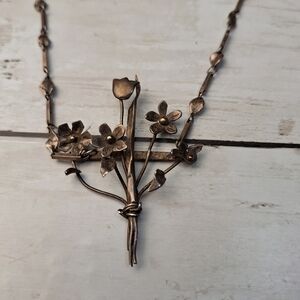 Antique Sterling Silver Necklace Flower Bouquet Crude Rustic Ornate Estate 25"